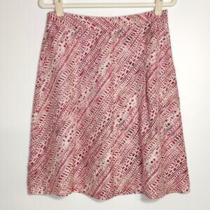 100% Silk Mini Skirt 10 Red White Print Pleated Boho Resort Chic Merona